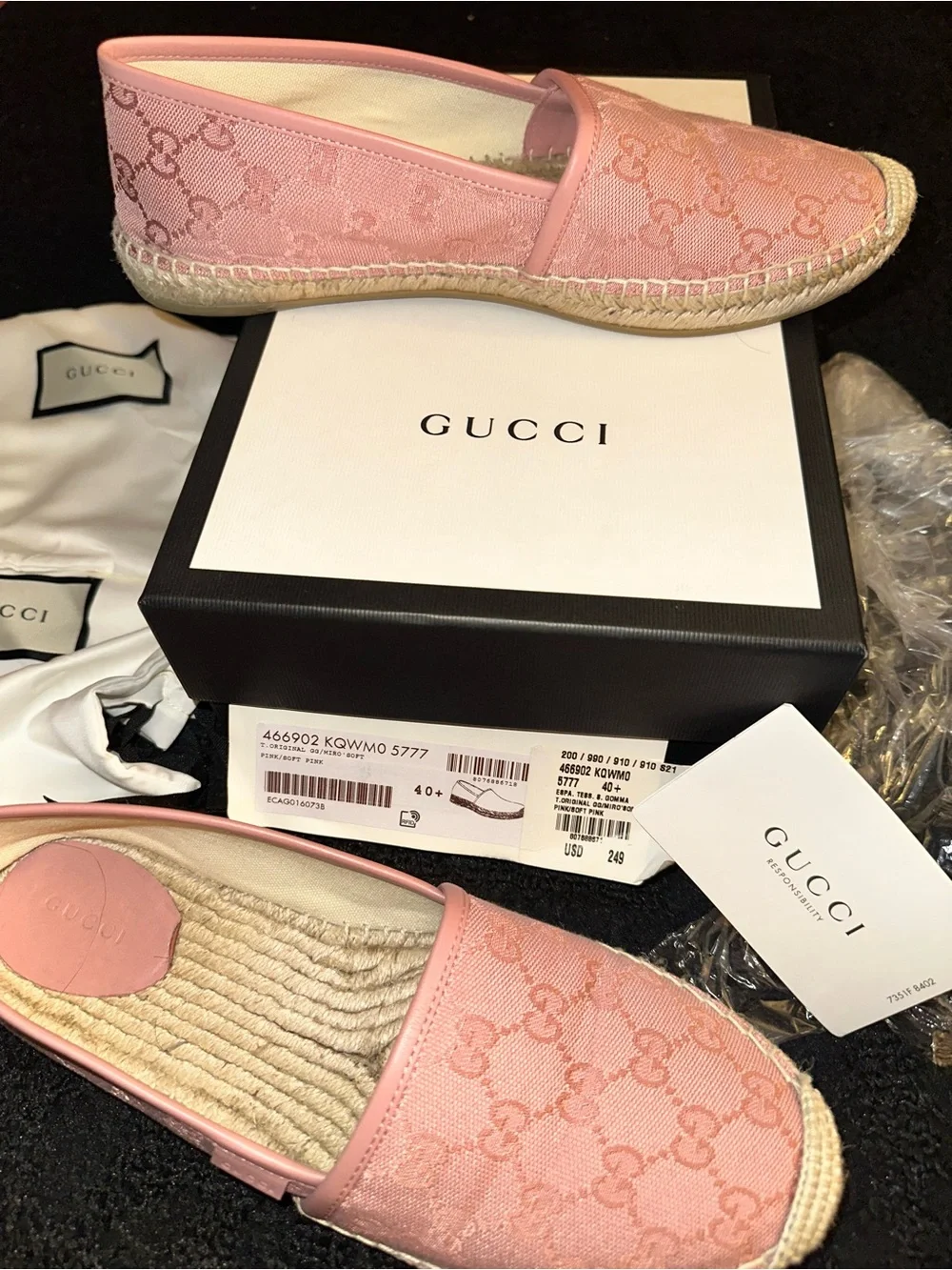 Authentic Gucci GG Canvas Pink Espadrille Flat Women’s Shoes